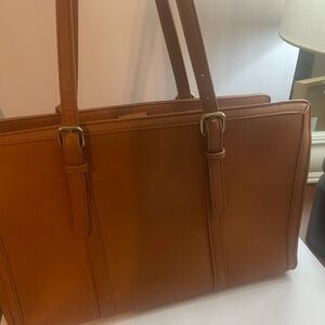 Large Vegan Leather Vintage Style Workbag/laptop Bag cognac